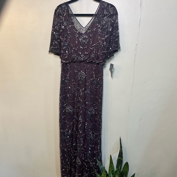 Pisarro Nights Plum full length beaded dress size 6 - Picture 2 of 14